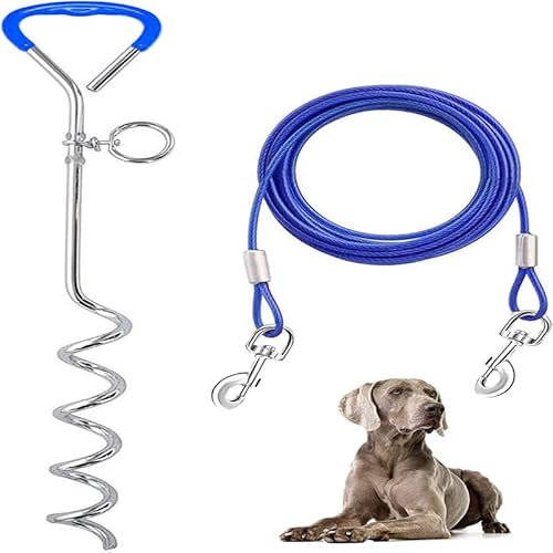 Anlegepflock für Hunde mit Hundeleine 3m,Anlegespirale Hund Bodenanker Hering für Outdoor,Erdspieß Hundeleine für Hunde Strand,Erdspiess Hundeleine,Blau