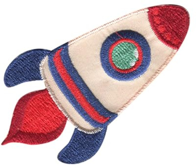 Catch the Patch Rakete Fahrzeug - (Größe: 4,2 x 7,8 cm) – Aufbügler & Applikationen in verschiedenen Größen – Ideal für Kleidung, Schulranzen, Jeans & Rucksäcke