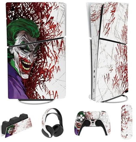 PlayVital Adhesivo Completo para ps5 Slim Digital Edición - Pegatina de Vinilo para Consola, Mando, Auriculares, Estación de Carga y Control Remoto, Protector Duradero (Clown Hahaha)