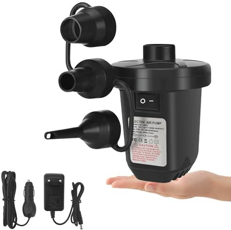 Jsdoin elektrische Luftpumpe Luftpumpe für Luftmatratze, 2-in-1 aufblasen und entleeren elektrische Pumpe mit 3-Luftdüsen für aufblasbare Matratze, Boot, Luftmatratze Pool, Schwimmring, schwarz