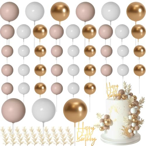 MIAHART Ball Cake Toppers Boho Grass Cake Topper Ball Cake Insert Decoration for Birthday Wedding Baby Shower Party Decorations Boho Themed Party Supplies（53pcs）