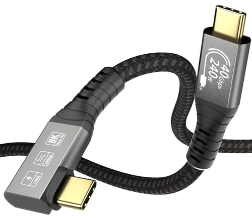 EUDOBEL USB 4 Kabel med Thunderbolt 4 Kabel,8K@60Hz, 240W,40 Gbit/s USB-C till USB-C-kabel kort 0,5m för Thunderbolt 3,Display,iPhone 15Pro,MacBook, Dockningsstation,SSD,Hub,eGPU(90 grader)
