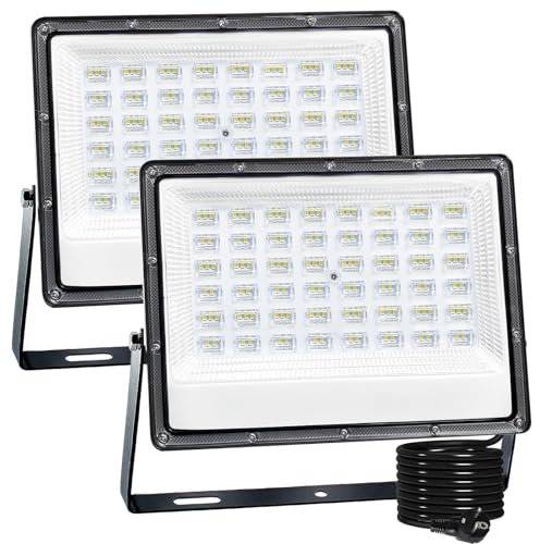 CREATESTAR Projecteur extérieur LED, 100W Spot LED Extérieur projecteur led extérieur lot de 2, IP66 étanche 10000LM Projecteur blanc froid, Eclairage Exterieur Projecteur LED pour jardin,cour