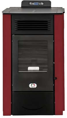 STUFE A PELLET ITALIA Colorado 12 Kw 5 Stelle Canalizzata - Stufa ad Aria Ventilata Efficienza 91% Scalda 120m² Autonomia 15H Certificata 5 Stelle 5 Potenze Programmabile Garanzia 24 Mesi Rosso