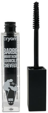CRYOM - Correcteur temporaire de couleur pour barbe, sourcils et cheveux, flacon brosse 7 ml. Cosmétique et maquillage pour hommes. N°01 : Noir