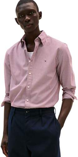 Tommy Hilfiger Camisa Hombre Flex Poplin Micro Gingham Regular Fit, Rojo (Deep Rouge/Check), M