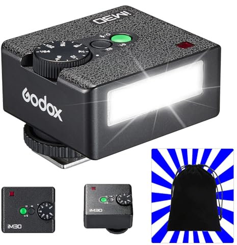 Godox iM30 Mini Flash de Cámara Speedlite con Bolsa GN15 Flash Manual 230 Flashes de Máxima Potencia 7 Niveles de Potencia Compatible con Canon Sony Nikon Pentax Panasonic Olympus