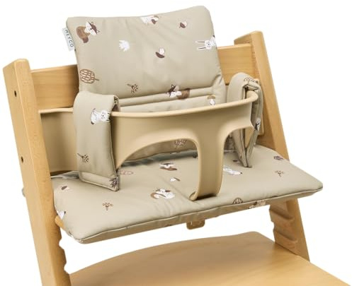 Meyco Baby Sitzverkleiner Kinderhochstuhl - wasserfestes PU-Sitzkissen - Sitzauflage für div. Marken wie Stokke, Hauck etc. - Forest Animals Sand