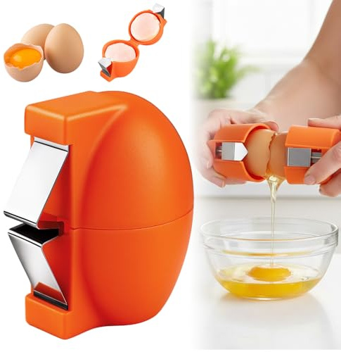 Egg Shell Opener, Upgrade Stainless Steel Eggs Cutter Eggs Cracker Tool, Eggs Separator Tools for Raw and Hard Boiled Eggs Peeler Shell Remover Kitchen Gadgets (Orange)