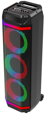 Altavoz Bluetooth BSL-S61 con iluminación en los Altavoces |3 Altavoces de 8 Pulgadas | 50W | Incluye Micrófono de Regalo | Batería de 3600 mAh | Radio FM y Reproductor MP3 vía USB | Carga USB-C