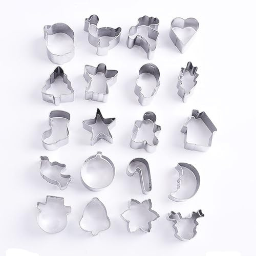 20 Cortadores de Galletas Navidad Acero Inoxidable, Moldes para Galletas Navideños, Set Repostería Fondant DIY, Formas Variadas para Cookies Pasteles Chocolate, Utensilios Hornear