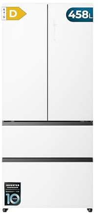 Cecotec Frigorífico Puerta Francesa No Frost de 458L Bolero CoolMarket F2D 458 SBI Matt White Glass D. 190,5cm de Alto, 83cm de Ancho, Clase D, MetalFlex Cooling, Freshness Flex, ExtraCapacity, Blanco