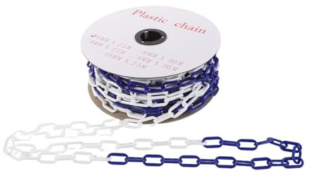 jojofuny Cadena de Seguridad de Plástico 6 Mm Azul y Blanco, 25 Metros, Cadena de Barrera de Alta Visibilidad para Control de Multitudes y Delimitación de Áreas en Garajes