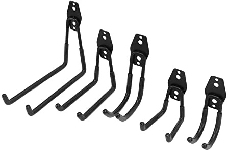 FILFEEL 5 Stück/Set Robuste Doppelwandhaken für Garagenaufbewahrung – Halterung mit 40 Kg Tragkraft, Leiteraufhänger und Elektrowerkzeug, Passend für Betonholz (BLACK)