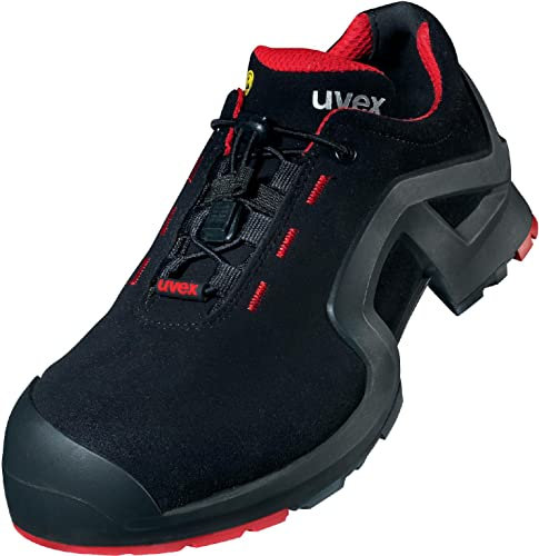 Uvex 1 Extended Support Arbeitsschuhe 85162 - Sicherheitsschuhe S3 SRC ESD - Gelochter Arbeitsschuh für Damen & Herren - Sicherheitsschuh mit Kunststoffkappe für Frauen, Schwarz/Rot, 44 EU