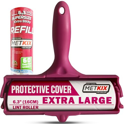 Metkix Extra Large Lint Roller 6.3 (16cm) with Refill | Protective Cover | Giant Lint Roller for Pet Hair Furniture Bed Couch Total 120 Sheets