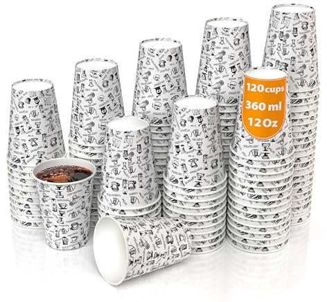 120 Gobelets Carton pour Café à Emporter - Tasse 360ml pour Servir le Café, le Thé, des Boissons Chaudes et Froides