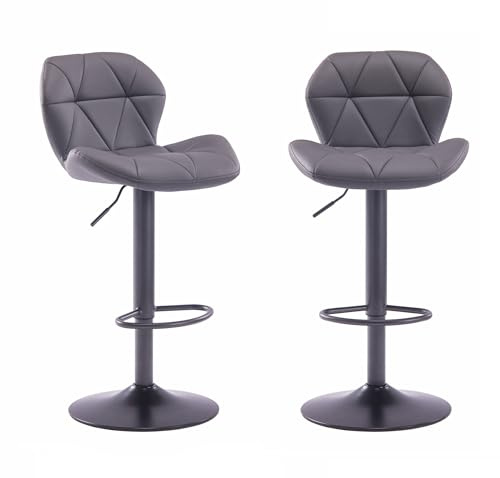 HNNHOME Set Of 2 Modern Luna Padded Swivel Height Adjustable Faux Leather Breakfast Kitchen Barstools Chairs (All Grey, Faux Leather)