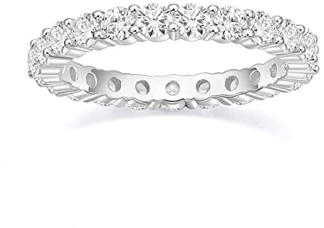 EAMTI 3mm 925 Sterling Silver Wedding Band Round Cubic Zirconia Full Eternity Stackable Engagement Ring For Women Size 7