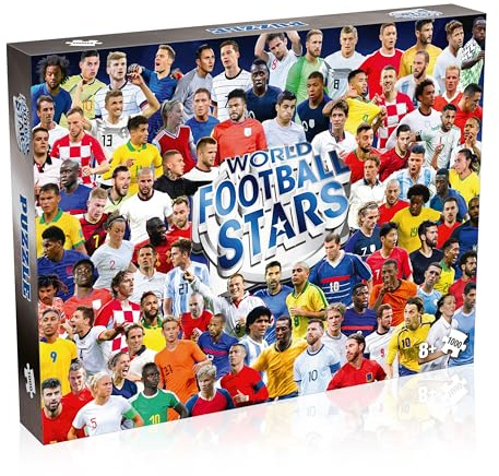 Winning Moves Puzzle 1000 Pieces World Football Stars + Poster – Stars du Football Mondial – Équipes emblématiques, Joueurs célèbres pour passionnés et Fans de Foot