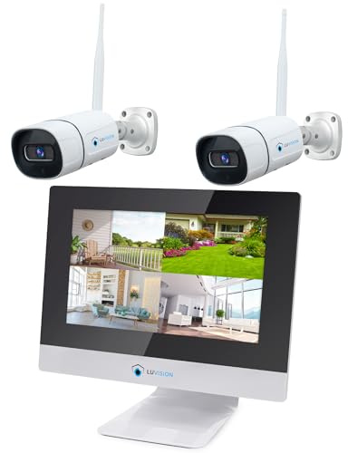 【3MP+Mikrofon+PC Software】 2K HD DUAL WLAN Überwachungssystem mit Monitor - Kabellos mit farbige Nachtsicht & 2-Wege Audio - KI Personenerkennung, Überwachungskamera Set zur Überwachung