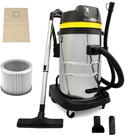 MAXBLAST - Aspirapolvere Industriale 60 L Serbatoio 50 Litri Secco e Umido Senza Sacco o Con Sacco Opzione per Aspirazione Solidi e Liquidi Filtro HEPA Capacità 60L