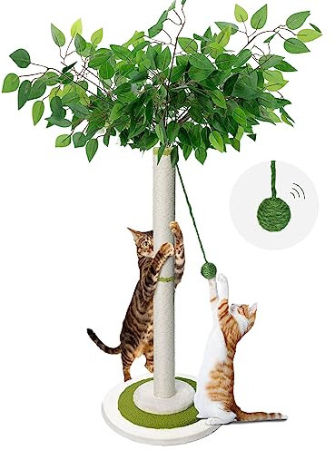 Zvonema Kratzbaum-Kratzstamm mit 80 cm Kratzsäule Für Klein und Große Katzen,Katzenkratzbaum Sisal-Seil mit 1 Interaktiven bällen,Kratzstange Katzenmöbel,Für Indoor-aktivität, Spiel