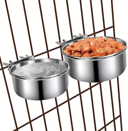 YECERCAN Dog Kennel Water Bowls, 2 Pack Hanging Metal Dog Bowls No Spill, Small & Medium Stainless Steel Dog Food and Water Bowls for Crate Kennel Cage (6.3 * 2.6” & 5.5 * 2.4”)