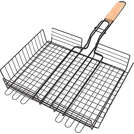 Cesta para Parrilla de Pescado 55 * 32 * 8 Cesta para Asar a la Parrilla Hierro Antiadherente con de Haya Parrilla de Pescado Malla Parrilla de Pescado Parrilla de Malla para Acampar Al Aire Libre