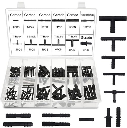 113 Stück Schlauchverbinder Sortiment Schwarz: HOMURY Schlauchverbinder Set Schwarz T Stück Verbinder Schlauchverbinder Set Reduzierstück Set Zubehör für eine einfache Gartenschlauchverbindung