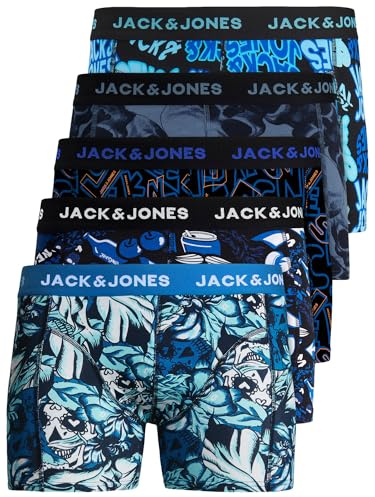 JACK & JONES 12204864 - Calzoncillos tipo bóxer para hombre, juego de 5 unidades, color blanco, negro, azul y gris, XXL