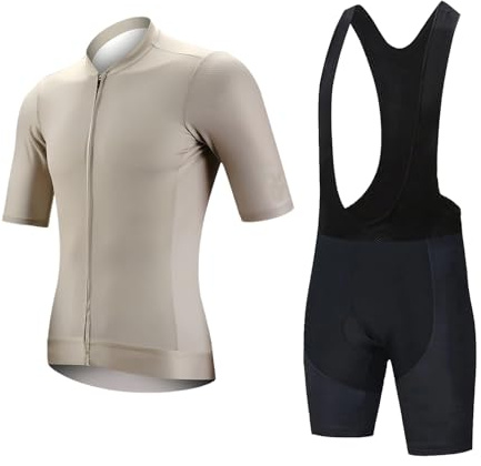 KAISUN Herren Radtrikot Set MTB Trikot Kurzarm Atmungsaktives Fahrradbekleidung mit 9D-Gel-gepolsterten Shorts, für Radsport Outdoor(Light Curry,L)