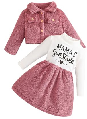 Yoolhamy 2PCS Baby Girls Vinterklänning och Sammets-Kofta Set Småbarn Långärmad Förtjockad Plysch Kappa Kläder Outfit, Rosa Rsso, 5-6 anni