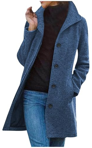 AnnSemo Cappotto lungo classico da donna, trench, manica lunga, cappotto in lana per l'inverno, caldo e spesso, con bottoni antivento, aderente, giacche con revers classici e sottili, soprabito