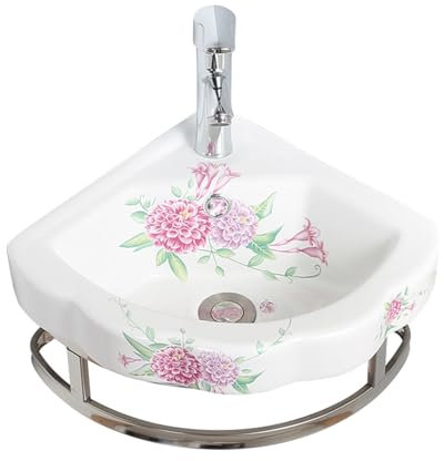 YYUINU Bathroom Sink Corner, Small Bathroom Corner Washbasin, Triangular Wash Basin with Towel Rack,32cm