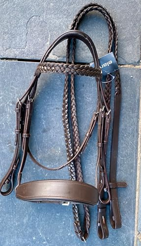 Wide Padded Chunky Hunter Bridle with Plaited Reins & Browband Full / Black