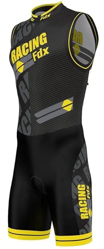 FDX Men Triathlon Tri Suit Padded Compression Running Swimming Sublimation Cycling Skinsuit(Yellow, M)