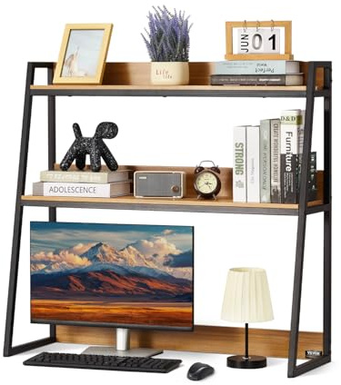 VEVOR Skrivbordsbokhylla, 2-nivås skrivbordsförvaringsorganisatör, 95 cm x 32 cm x 89,9 cm kontorsförvaringsställ träfärg displayhylla, skrivbordsbokhylla med halkfria fötter, för kontor, hem och