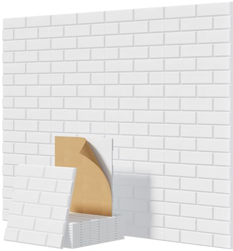 TONOR 12 Pack Acoustic Wall Panels Self-adhesive, 11.8*11.8*0.35 Brick Pattern Sound Proofing Panels, 3D Wall Panels for Echo Absorption, Decorative Sound Barrier for Recording Room, Studio, White