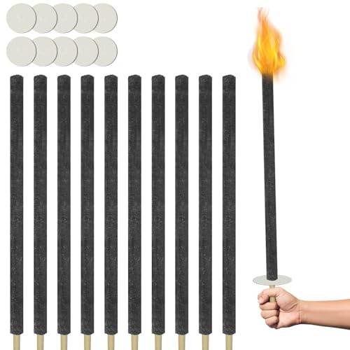 UISEBRT Antorchas de cera con tiempo de combustión de 100 min, antorchas para exteriores con protección de manos y mango extra largo de cera natural, para niños, exteriores, jardín, senderismo, 10