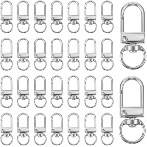 30 mini moschettoni girevoli portachiavi, moschettone con giunto girevole, chiusura a moschettone in metallo, gancio girevole a 360°, piccolo argento per borsa fai da te
