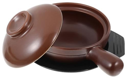 Healeved Olla de Cerámica Artesanal de 19 Cm Asa Antideslizante y Bandeja, Resistente al Calor y Ácidos para Cocinar Estofados y Sopas, Cazuela Casera Esencial para Cocina Doméstica