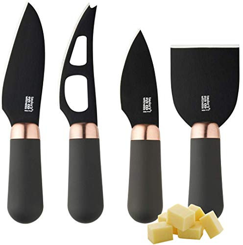 Taylors Eye Witness Cheese Knives - Brooklyn Copper 4 Piece Cheese Knife Set, Hard Ceramic Coated Blades & Ergonomically Designed Soft Grip Handles for Comfort. 2 Year Peace of Mind