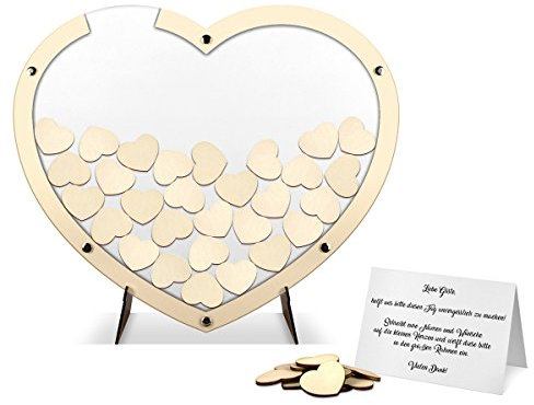 Hochzeit Gästebuch Alternative Hochzeitsgästebuch - Herz aus Holz S Weiß inkl. Holzherzchen