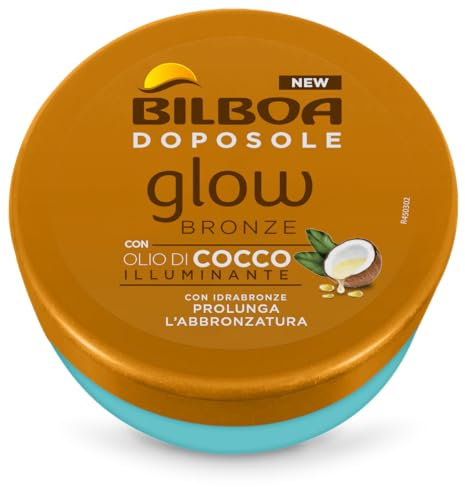 Bilboa Doposole Glow Bronze, Doposole con Olio di Cocco, Nutriente e illuminante. Prolunga l'Abbronzatura e la Mantiene, Con Idrabronze, Dermatologicamente Testato, Formato 250 ml
