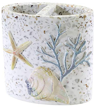 Avanti Linens - Toothbrush Holder, Resin Countertop Accessories, Sea Bathroom Decor (Coastal Terrazo Collection)