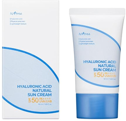 IsNtree Crème solaire naturelle à l'acide hyaluronique SPF50+ PA++++ 50 ml, protection solaire physique hydratante, sans danger pour les récifs, protection solaire non nanométrique, 50 g (lot de 1)