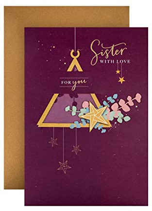 Hallmark Carte de Noël pour sœur - Design traditionnel avec attache souvenir 3D