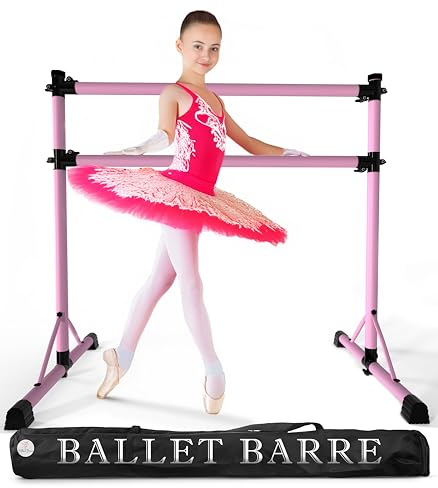 New & Improved 4 Ft Steel Double Ballet Barre with Carry Bag and Beginner Guide,Adjustable&Portable Ballet Barre for Home and Gym,Quality Ballet bar Anti-Wobble,Stretching Dance bar (Steel, Pink)