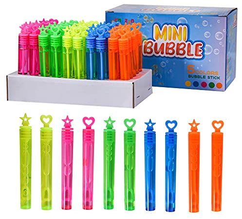 FORMIZON Seifenblasen Kinder, 50 Stück Mini Seifenblasen Set, Seifenblasen Stäbe Kinder Spielzeug Geschenke, Perfekt für Kindergeburtstag, Partys, Hochzeit, Farblich Sortiert (50 Seifenblasen)